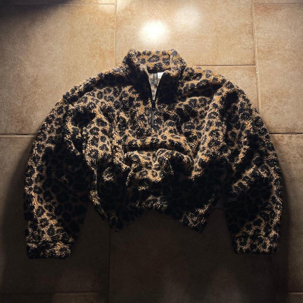 Leopard Cheetah Print Women's Fleece Quarter Zip Jacket Pulloever Hoodie Jaguar